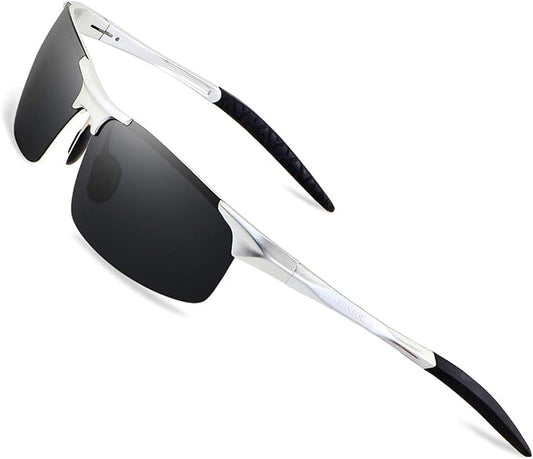 RONSOU Mens Sunglasses Polarized Sport UV Protection Ultralight Al Mg Sunglasses for Men Fishing Driving Golf