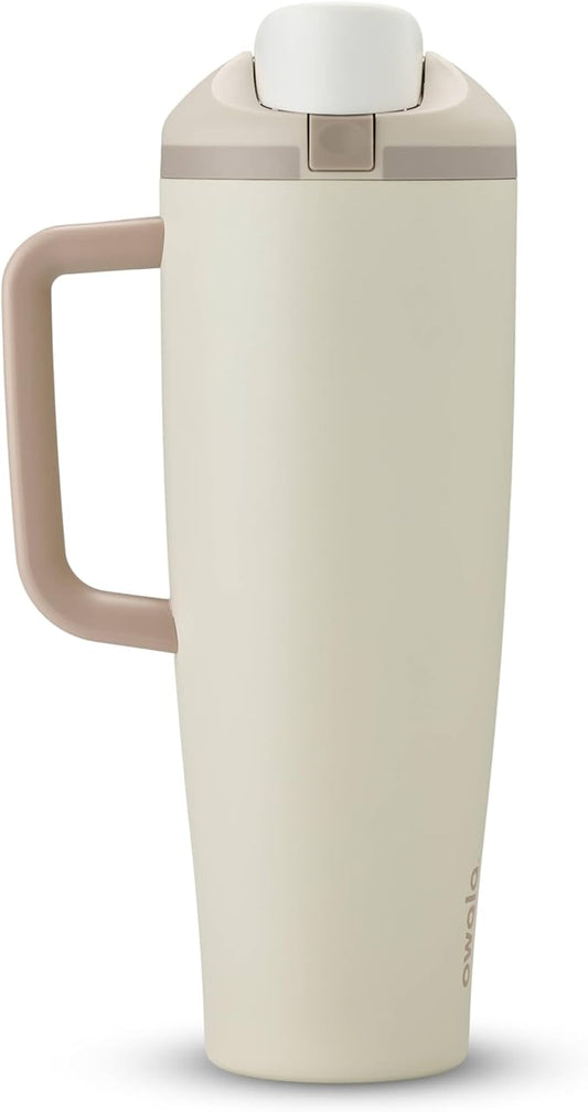 Owala FreeSip Tumbler Insulated Stainless Steel Water Bottle with Built-in Straw and Side Handle, For Travel, Work, School, and Sports, 40oz, BPA Free, Leak Proof, Lightly Toasted