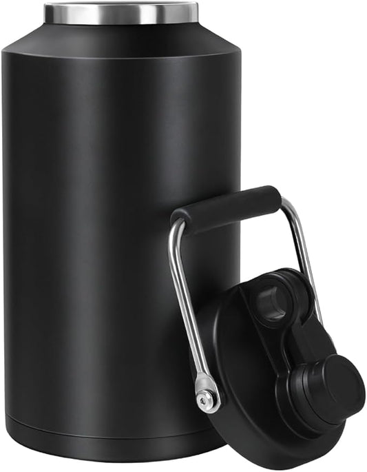 Gallon Water Jug,Insulated Water Bottle, 1 Gallon Jug with Handle, 128 oz Stainless Steel Large Water Bottle Wide Mouth Double Vacuum for Hot & Cold Drinks, Black