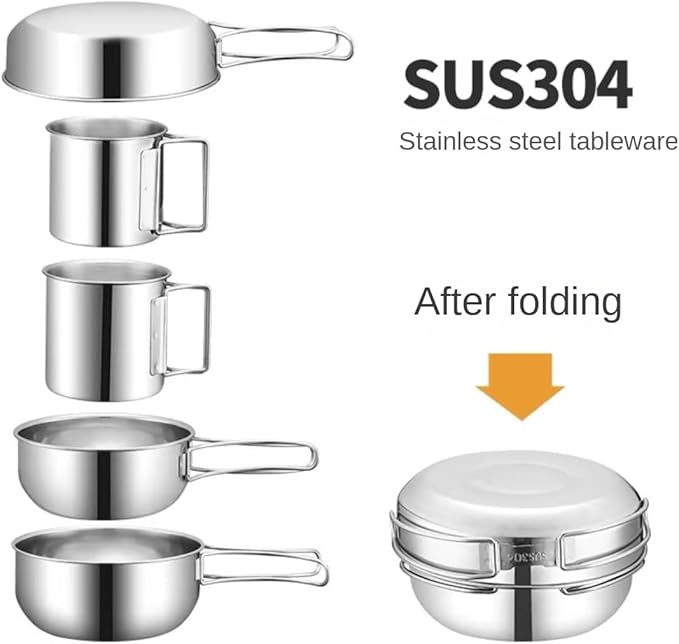 Camping Mess Kit for 1-2 Person, 8 Pcs Camping Utensils Set with 304 Stainless Steel, Your Go-to Travel Cutlery Set for Picnics, Hiking & Outdoor Getaways.