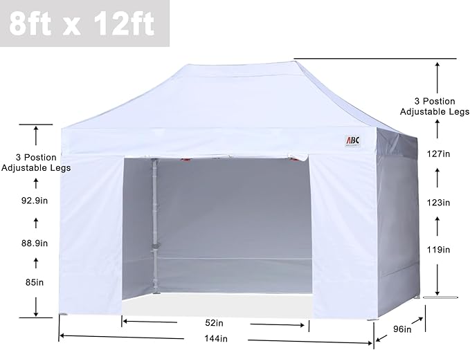 ABCCANOPY Easy Pop Up Canopy Tent with Sidewalls 8X12 Commercial -Series, White
