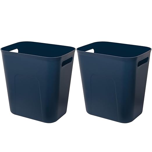 UUJOLY Plastic Small Trash Can Wastebasket, Garbage Container Basket for Bathrooms, Laundry Room, Kitchens, Offices, Kids Rooms, Dorms, 3.5 Gallon, Navy Blue, 2 Pack