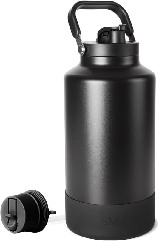 Simple Modern Trek Pivot | Gallon Water Bottle Jug with Handle & Boot | Interchangeable Straw & Chug Lids | Large Insulated Stainless Steel | Sports Camping Outdoors | 128oz, Midnight Black