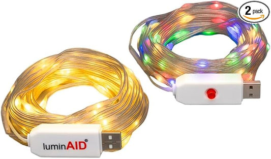 LuminAID LED String Lights - 2-Pack of 32ft USB Lights with 100 LED Bulbs per Strand - Warm White and Multicolor with 8 Modes - Perfect for Camping, Backyard, Patio, Power Outages, Indoor & Outdoor