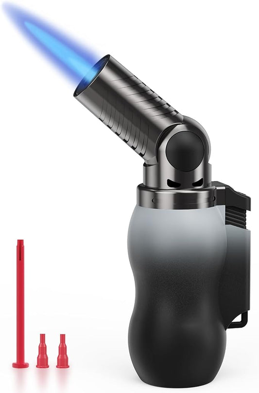 TBTeek Torch Lighter, Portable Kitchen Torch with 45° Rotatable Head and Adjustable Flame, Refillable Butane Torch Lighter for Soldering, Cooking, BBQ, Fireplaces, White-Black (Gas Not Included)