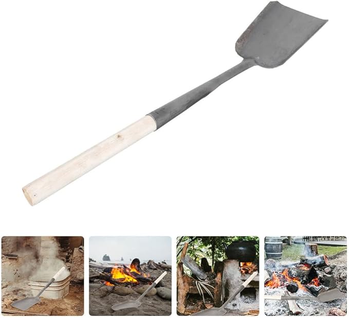 Ash Shovel Kitchen Stove Shovel Fireplace Shovel Fireplace Scoop Coal Shovel Ash Cleaning Shovel Iron Gardening Shovel with Wood Long Handle for Indoor Outdoor