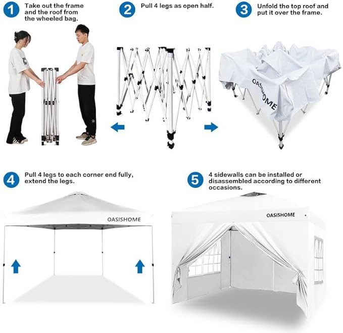 OASISHOME Pop-up Gazebo Instant Portable Canopy Tent 10'x10', Bag, for Patio/Outdoor/Wedding Parties and Events (White, 10x10)