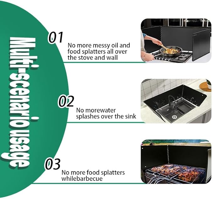 Large 3 Sided Splatter Guard for Frying Stove Top,Oil Splash Guard Cooking for Stove,Non Stick Foldable Splatter Screen for Stove Top (Black)
