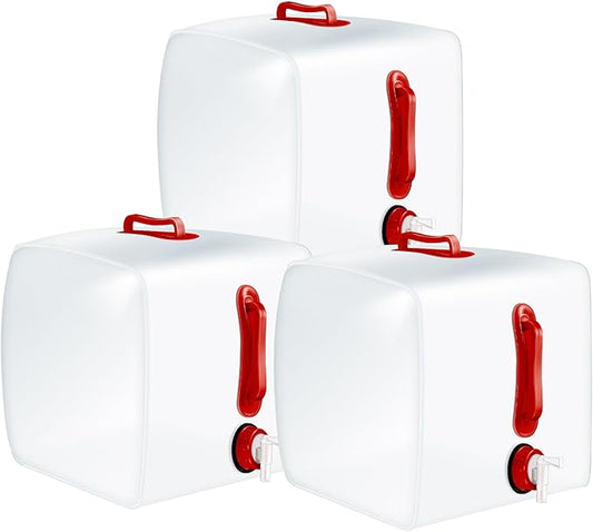 3 Pack Collapsible Water Container with Spigot, Foldable Camping Water Container Portable Camping Storage Carrier Jug for Outdoors Hiking Emergency Kit Backpack (5.3 Gallon,Red,3 Pcs)