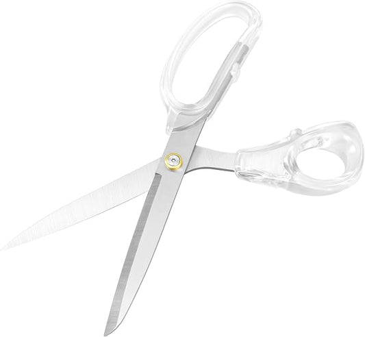 Silver Sewing Scissors 9" Ultra-Sharp Heavy Duty Crafting Shears with Transparent Ergonomic Handle All-Purpose Scissor, sewing,office cutting, Comfortable Handle Design, Versatile Usage