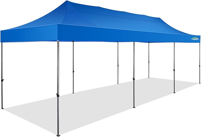 COBIZI 10x30 Pop Up Canopy Without Sidewall,Heavy Duty Canopy UPF 50+ All Season Wind Waterproof Commercial Outdoor Wedding Party Tents for Parties Gazebo with Roller Bag(10 x 30 ft Blue)