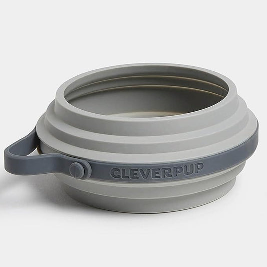 Nomad Small Collapsible Dog Bowl - 2 Cup Food-Safe Silicone Travel Bowl for Dogs, Portable & Sturdy, Food/Water, Dishwasher Safe - Grey