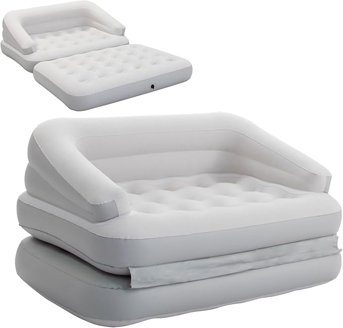 Inflatable Couch Flocked Air Sofa Bed, Blow Up Sofa for Camping, Gray