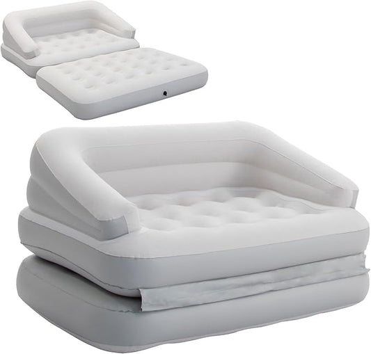 Inflatable Couch Flocked Air Sofa Bed, Blow Up Sofa for Camping, Gray