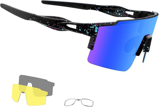 OULAIQI Cycling Sunglasses Polarized Sunglasses for Cycling Men Women with 1 Lens or 3 Interchangeable Lens Baseball Glasses