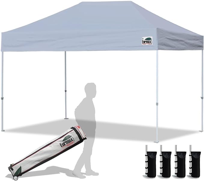 Eurmax USA 8'x12' Pop Up Canopy Tent Commercial Instant Canopies with Heavy Duty Roller Bag,Bonus 4 Sand Weights Bags (Grey)