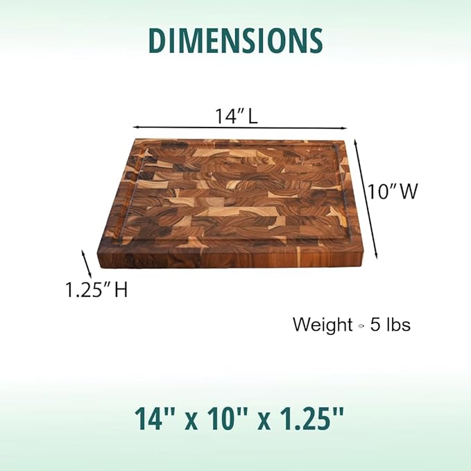 EcoDecors, FSC Teak End Grain Cutting Board 14x10, Compact Reversible Teakwood Cutting Board for Kitchen, Cheese & Charcuterie, Solid Wood Chopping Board with Natural Finish