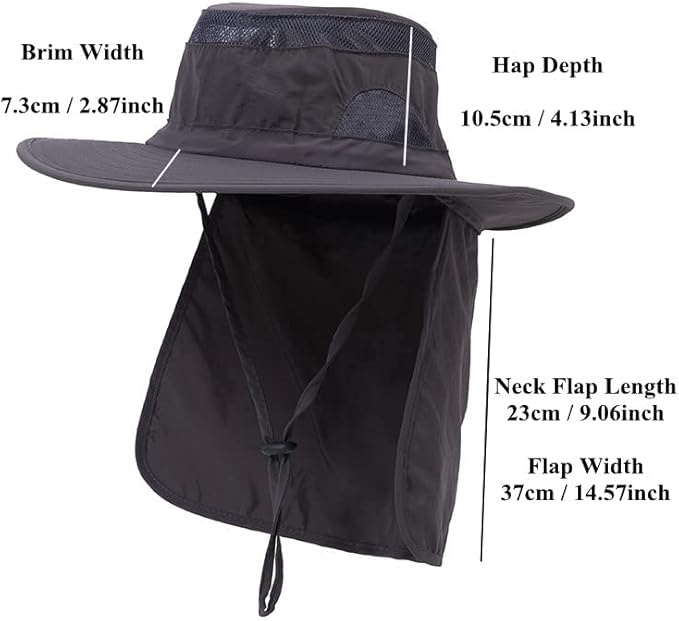UV 50+ Sun Protection Hat for Men Women, Wide Brim Bucket Hat for Outdoor Sport & Works Fishing Hat with Neck Flap