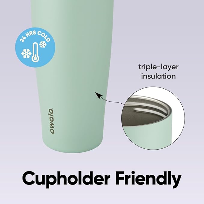 Owala FreeSip Tumbler Insulated Stainless Steel Water Bottle with Built-in Straw and Side Handle, For Travel, Work, School, and Sports, 40oz, BPA Free, Leak Proof, Eucalyptus