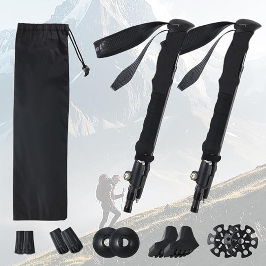 Carbon Fiber Hiking Poles 2pcs, Collapsible Nordic Trekking Poles,Cork Handle Ultralight Folding Walking Sticks, Hiking Sticks, Lightweight Foldable Trekking Walking Sticks for Seniors Women Men