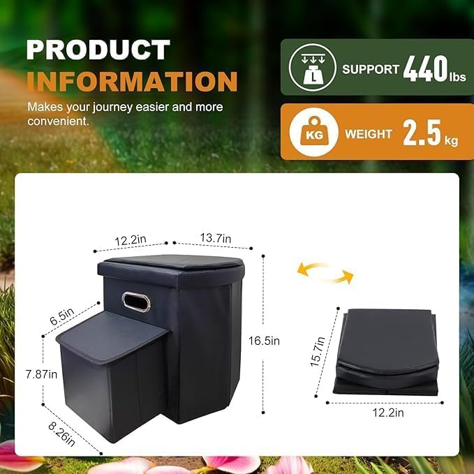Upgraded XL Portable Camping Toilet with Side Compartment for Car and Adults,Folding Camping Toilets,Portable Compact Porta Potty for Kids,Outdoor Toilet for Camping,Hiking,Truck,RV,Beach,Tent