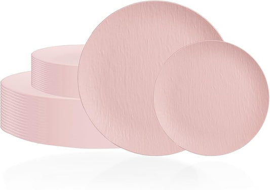 WONDERFUL 32pcs Pink Plastic Plates - Unbreakable and Reusable Pink Plates Dishwasher safe Dishes Set Includes:16 Dinner Plate 10" and 16 Dessert Plate 7.3" for Wedding Bridal Shower Halloween