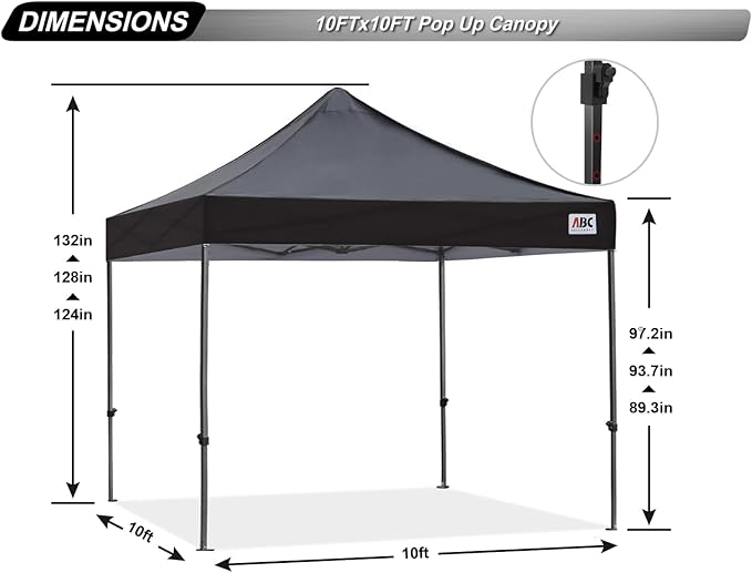 ABCCANOPY Patio Pop Up Canopy Tent 10x10 Commercial-Series (Black)