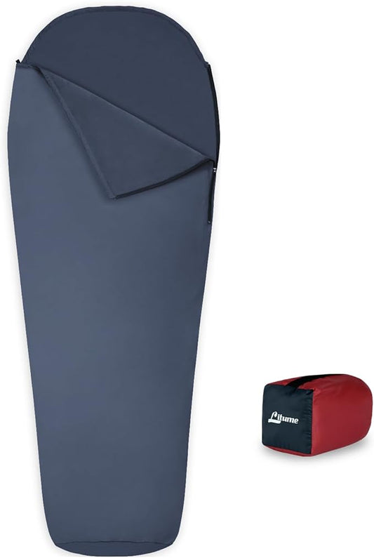 Velvet Velour Sleeping Bag Liner Add Up to 14°F/ 8°C, Anti Static Mummy Sleeping Sack Backpacking, Camping, Traveling, Hotel, Hostal, Lightweight Sleep Sack with Drawstring Hood E625