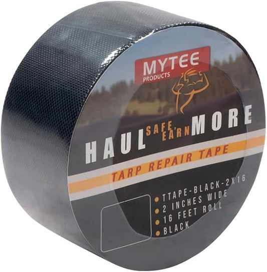 Mytee Products 8.8 oz Waterproof Black Vinyl Tarp Repair Tape 2 Inch x 16 FT with Heavy Duty Adhesive Backing - Tarp Patch Kit, Tarp Repair Kit