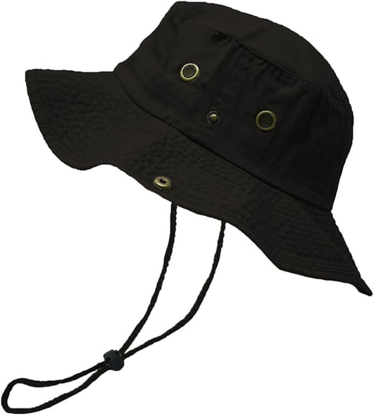 Glory Max Washed Cotton Bucket Hat with Chin Strap Fishing Sun Safari Boonie Cap