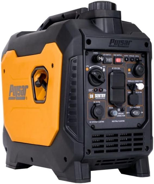 Pulsar 2700 Watt Portable Inverter Generator, Dual Fuel Gasoline & Propane, CO Sensor, Super Quiet, Use for Jobsite, Camping, Outdoor & Home, NE27BISCO