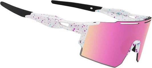 OULAIQI Cycling Sunglasses Polarized Sunglasses for Cycling Men Women with 1 Lens or 3 Interchangeable Lens Baseball Glasses