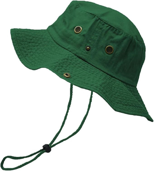 Glory Max Washed Cotton Bucket Hat with Chin Strap Fishing Sun Safari Boonie Cap