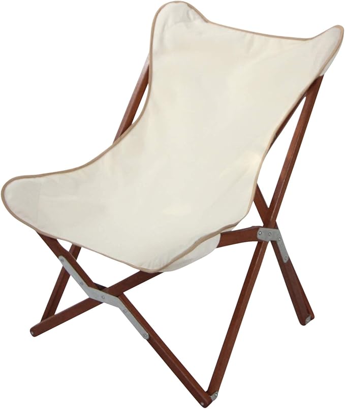 BYER OF MAINE Pangean Butterfly Chair, Easy-Fold Hardwood Sling Chair – Portable Beach, Camping & Patio Seat – 34″H × 23″W × 27″D in Natural