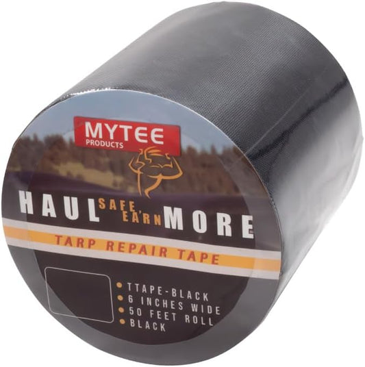 Mytee Products 8.8 oz Waterproof Black Vinyl Tarp Repair Tape 6 Inch x 50 FT with Heavy Duty Adhesive Backing - Tarp Patch Kit, Tarp Repair Kit