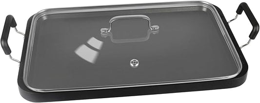 Vayepro 2 Burner Griddle Pan with Glass Lid, Nonstick Stovetop Griddle for Gas & Glass Cooktops, Aluminum Camping Grill Pan for Breakfast