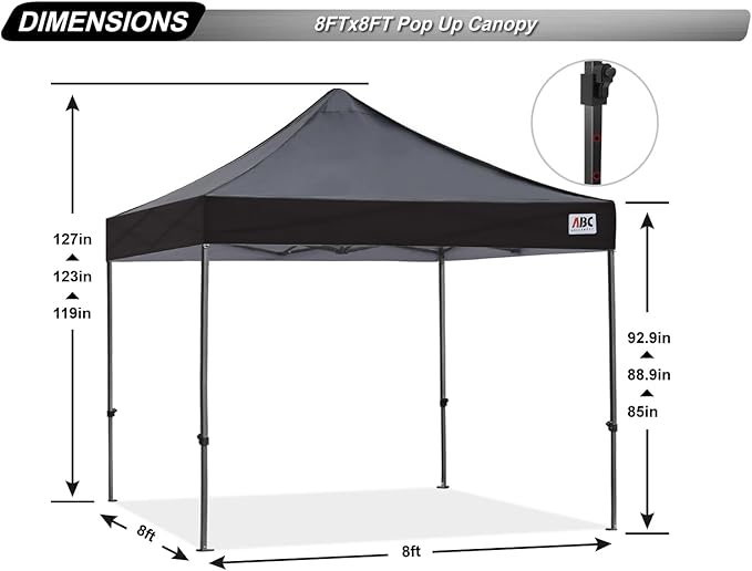 ABCCANOPY Pop Up Canopy - 8x8 Outdoor Patio Portable Canopy Tent Heavy Duty for Backyard and Deck with 4 SandBags(Black, 8x8)