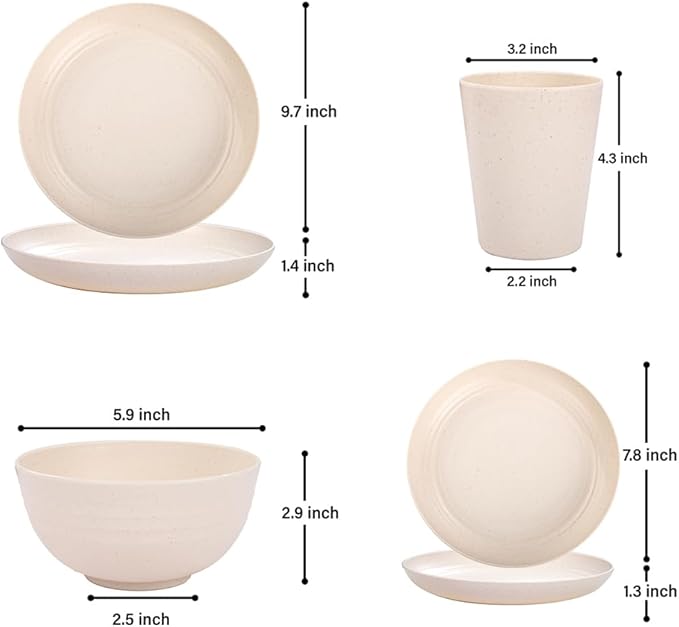 Supernal 16pcs Beige Kitchen Plastic Wheat Straw Dinnerware Sets - Plates and Bowls Sets, Unbreakable Dinnerware Set Dishwasher Safe Plates, Reusable Dish Set for Kitchen & Camping & Daily use