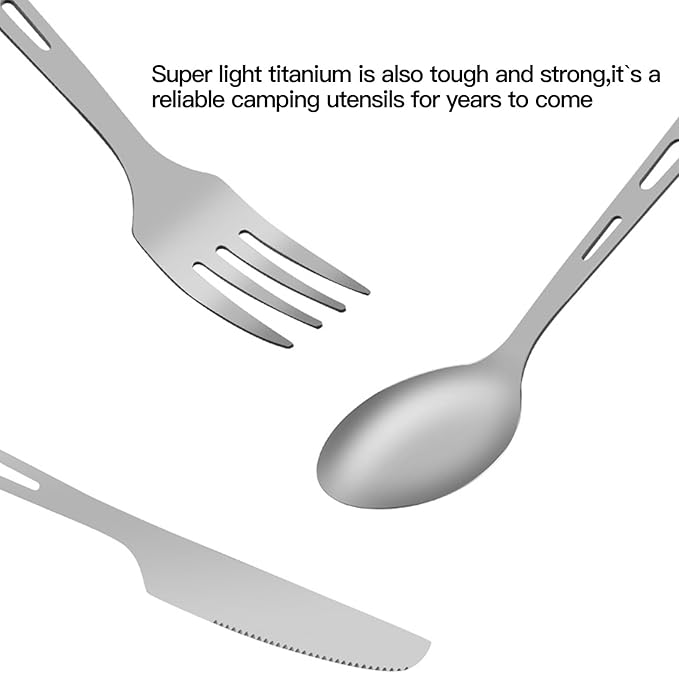 Titanium Flatware Knife Fork Spoon Set Camping Utensils Carrying Bag Cutlery