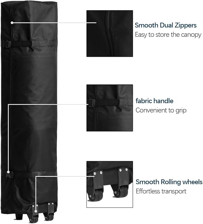 10x10 Pop Up Canopy,Event Tent – One-Person Setup, Waterproof & UV-Blocking, Heavy-Duty Steel Frame, Wheeled Bag & Sandbags – Outdoor Shade for Beach, Camping, Backyard, Tailgate (Black)
