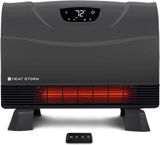 Heat Storm Phoenix HS-1500-PHX, Infrared Space Heater with Attachable Feet, Remote Control, Energy Efficient-750-1500 Watts, Gray Floor or Wall