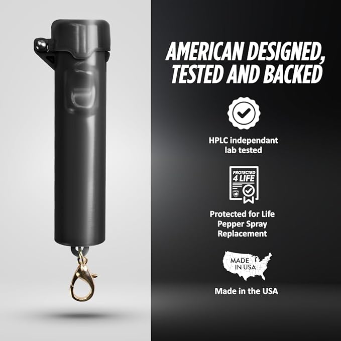 Guard Dog Security Packin' Heat, World’s Smallest Pepper Spray Self Defense for Women, Police Strength with Keychain Snap Clip, Compact Design, Long Range, UV Dye, Push-Button Safety Cap