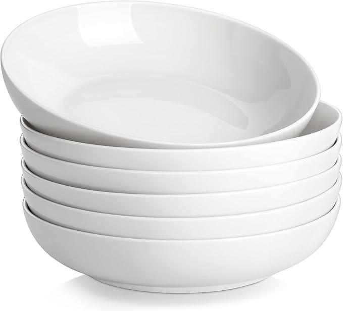 MALACASA 8.85" Large Pasta Bowls, 42 OZ White Salad Bowls Soup Bowls, Porcelain Serving Bowls Set of 6, Large Kitchen Bowl Plates Pasta Plates, Microwave & Dishwasher Safe, Series REGULAR