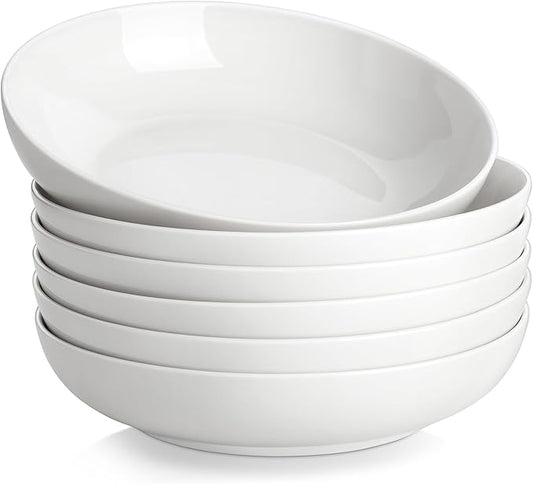MALACASA 8.85" Large Pasta Bowls, 42 OZ White Salad Bowls Soup Bowls, Porcelain Serving Bowls Set of 6, Large Kitchen Bowl Plates Pasta Plates, Microwave & Dishwasher Safe, Series REGULAR