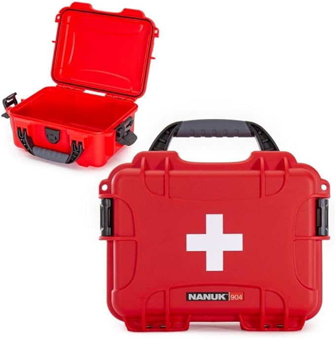 NANUK 904 Waterproof First Aid Box Empty – Durable, Medical First Aid Organizer Case, IP67-Rated, Dustproof, Impact-Resistant, and Floats (7.4" x 4.9" x 3.1") – Red