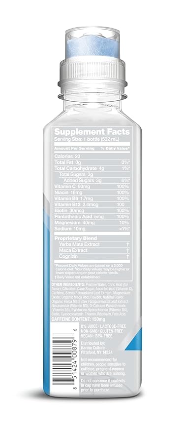 Karma Energy Drink – 12 Pack, Blueberry Watermelon Caffeinated Water with Cognizin® Nootropics, Vitamins & Immune Support, Low Calorie