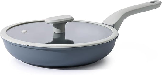 Nonstick Ceramic Frying Pan with Lid, Non Toxic Skillet, Healthy Egg Pan Nonstick Omelet Pan Chef's Pan, PTFE PFOA & PFAS Free, Induction Compatible (8Inch W/L)