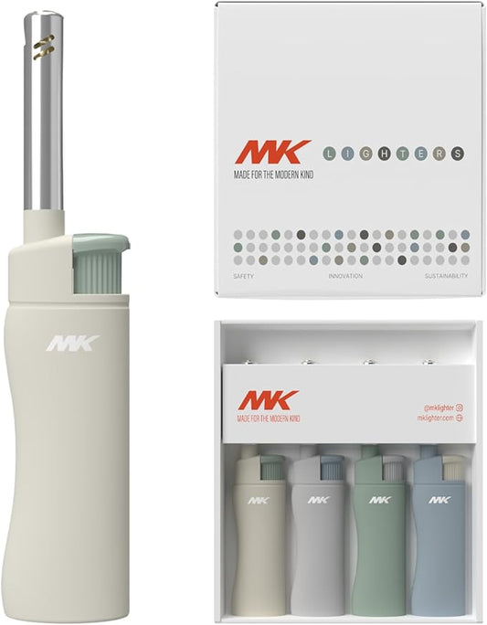 MK Candle Lighter, Butane Refillable Wind-Resistant Flame, 4-Pack for BBQ, Camping, Outdoor Use (Earthy-4PC)
