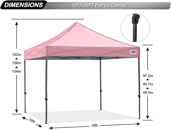 ABCCANOPY Patio Pop Up Canopy Tent 10x10 Commercial-Series (Pink)