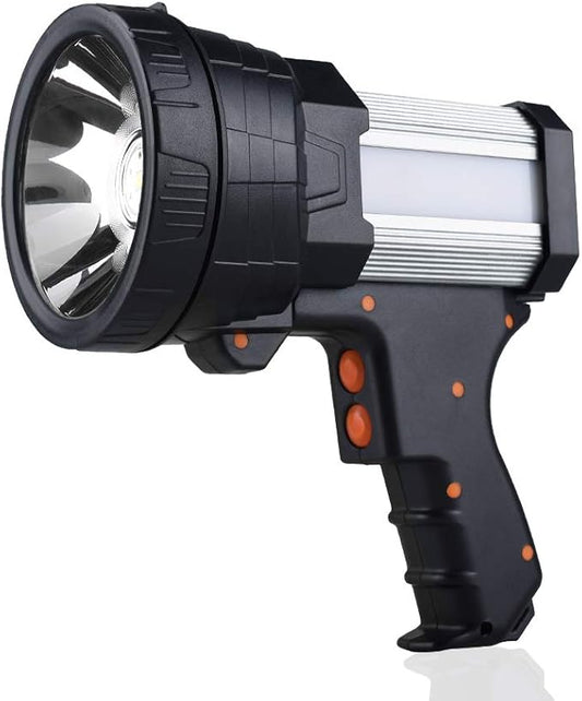 YIERBLUE Rechargeable Spotlight, Super Bright 99,000 High Lumen LED Handheld Spotlight Long Lasting Large Flashlight Searchlight and Flood Camping Flashlight with Foldable Tripod